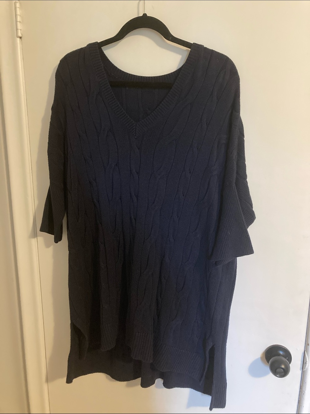 Michael Kors Navy Cable Knit Off-the-Shoulder Sweater
